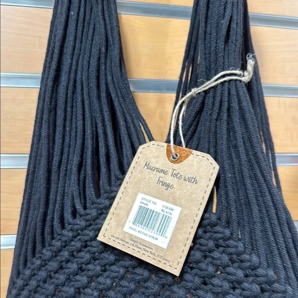Magid Black Macrame Tote Fringe Shoulder Bag - Picture 6 of 6